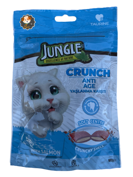 قیمت تشویقی گربه کرانچی جانگل با طعم ماهی سالمون ضد پیری ۶۰ گرمی ـ JUNGLE CRUNCH DRY CAT ANTI AGE WITH SALMON 60 GR