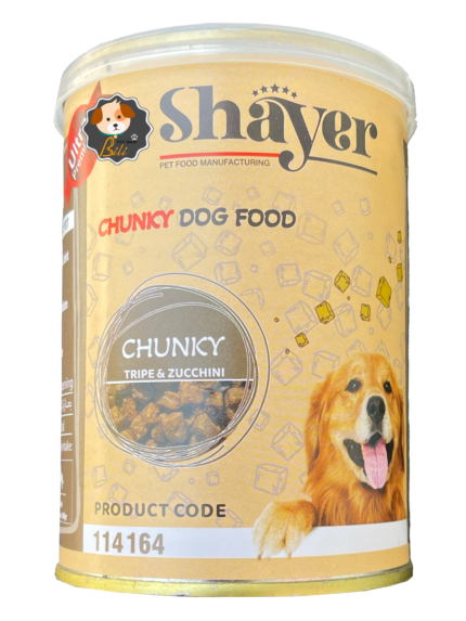 قیمت کنسرو چانکی سگ شایر با طعم سیرابی ۴۰۰ گرمی ـ SHAYER CHUNCY DOG FOOD TRIPE & ZUCCHINI 400 GR