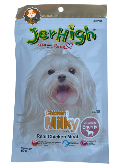 قیمت تشویقی جرهای سگ با طعم شیری ۶۰ گرمی ـ JERHIGH CHICKEN MILKY REAL CHICKEN MEAT 60 GR