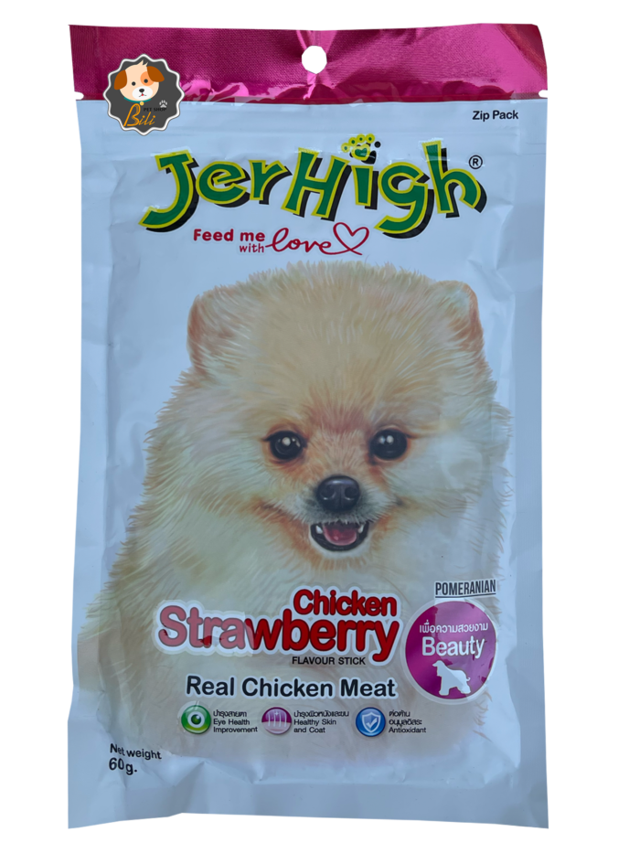 قیمت تشویقی جرهای سگ با طعم توت فرنگی ۶۰ گرمی ـ JERHIGH CHICKEN STRAWBERRY STICK REAL CHICKEN MEAT 60 GR