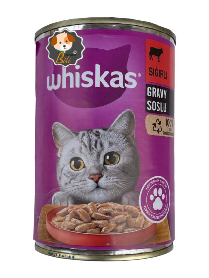 قیمت کنسرو ویسکاس مخصوص گربه بالغ با طعم گوشت ۴۰۰ گرمی ـ WHISKAS SIGIRLI GRAVY SOSLU 400 GR