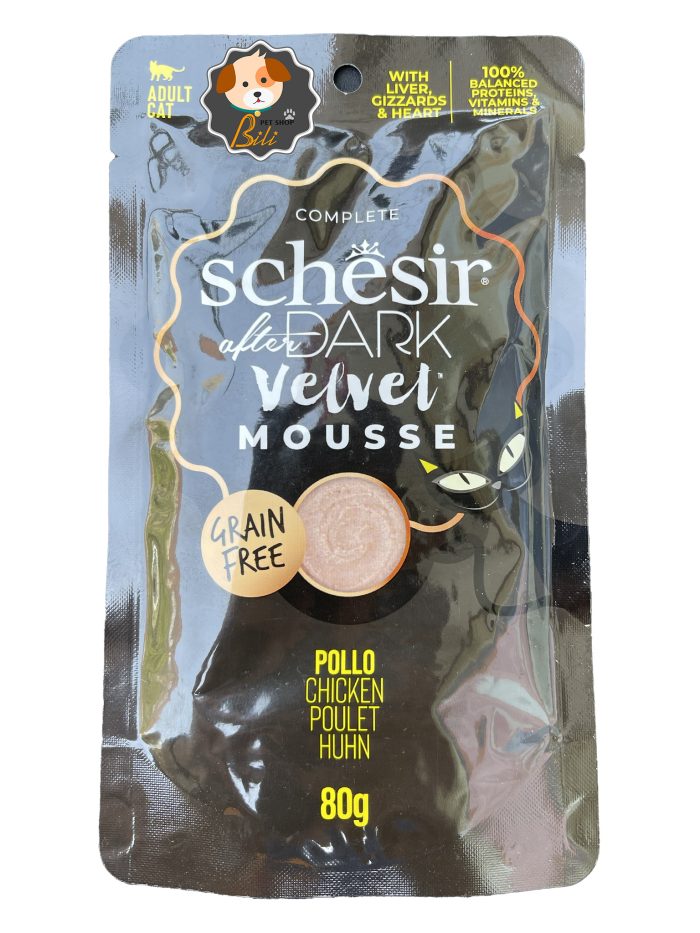 قیمت پوچ گربه شسیر با طعم مرغ بدون غلات ۸۰ گرمی ـ SCHESIR AFTER DARK VELVET MOUSSE COMPLETE CHICKEN 80 GR