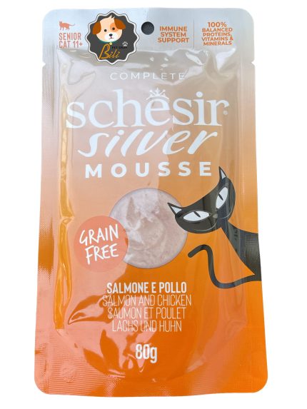 قیمت پوچ گربه شسیر سیلور با طعم مرغ و ماهی سالمون بدون غلات ۸۰ گرمی ـ SCHESIR SILVER MOUSSE COMPLETE CHICKEN & SALMON 80 GR