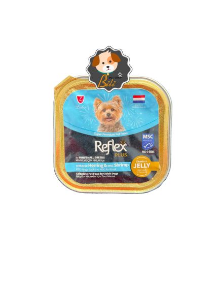 قیمت ووم سگ رفلکس پلاس با طعم ماهی و میگو در ژله  ۸۵ گرمی ـ REFLEX PLUS DOG FOOD WITH HERRING & SHRIMP IN JELLY 85 GR