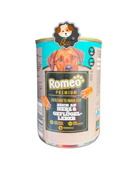 قیمت کنسرو سگ رومئو با طعم دل و جگر مرغ ۴۰۰ گرمی _ ROMEO PREMIUM HERZ & GEFLUGEL-LEBER HUNDENASSNAHRUNG 400 GR