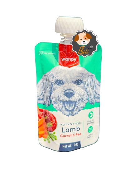 قیمت پودینگ سگ ونپی با طعم گوشت بره و هویج ۹۰ گرمی ـ WANPY TASTY MEAT PASTE LAMB CARROT & PEA 90 GR