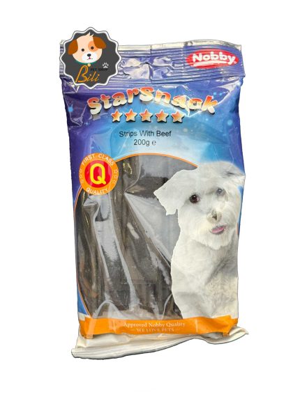 قیمت تشویقی نرم نواری سگ نوبی استار اسنک با طعم گوشت گاو ۲۰۰ گرمی ـ NOBBY STARSNACK STRIPS WTH BEEF 200 GR